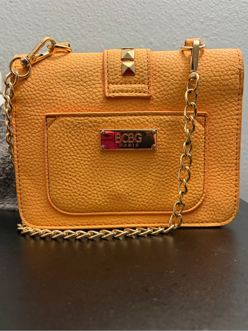 BCBG Paris Orange Textured Crossbody with Gold Chain